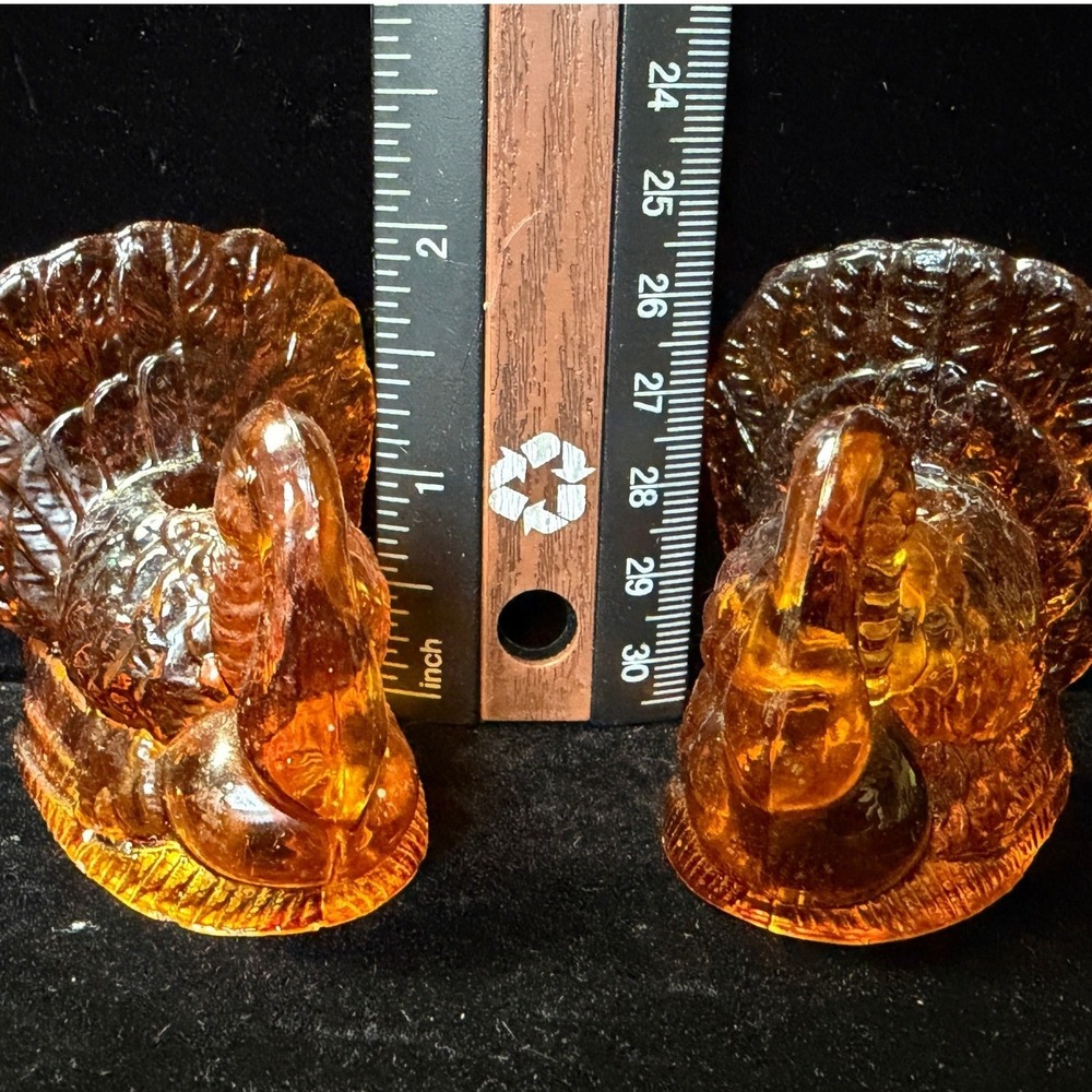 Vintage Amber Glass Turkey Figurines Candleholders Decor 2.5" - Set of 2